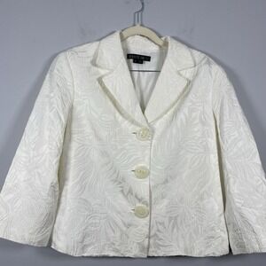 Lafayette 148‎ New York Textured Blazer Jacket Button Up Off White Ivory Size 6